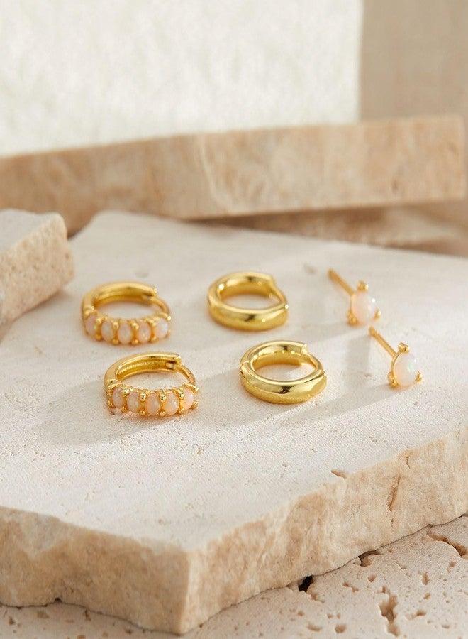 BLBLJERY Gold Earrings Set for Women Trendy Stud Earring Opal Huggie Earrings Stacks Small Hoop Earring 14k Gold Plated Opal Jewelry Birthday Gifts for Women Mom Her - Image 4